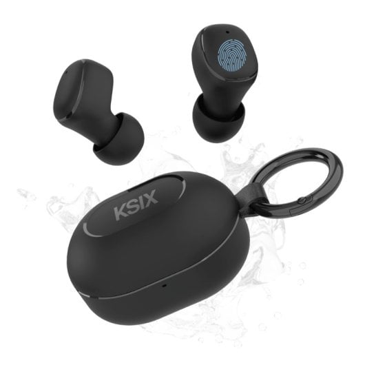 Casque sans fil Ksix Neutron, USB-C, design compact, mousqueton, autonomie 4 h + 16 h, appels, noir