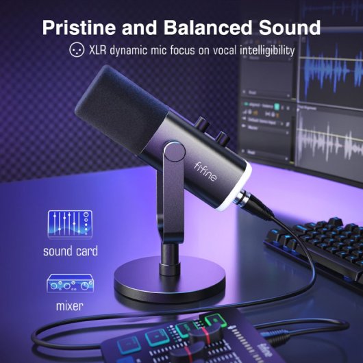FIFINE AMPLIGAME AM8 Micrófono Dinámico XLR/USB RGB para Streaming y Podcasting