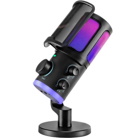 Fifine AMPLIGAME AM6 Micrófono USB Condensador RGB Control Juego/Chat Negro