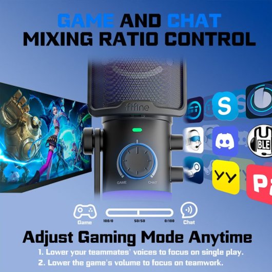 Fifine AMPLIGAME AM6 Micrófono USB Condensador RGB Control Juego/Chat Negro