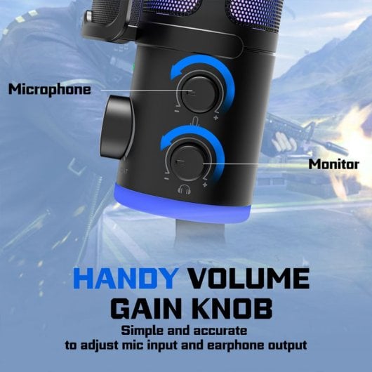 Fifine AMPLIGAME AM6 Micrófono USB Condensador RGB Control Juego/Chat Negro