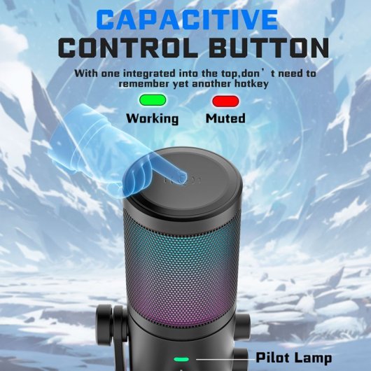 Fifine AMPLIGAME AM6 Micrófono USB Condensador RGB Control Juego/Chat Negro