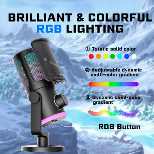 Fifine AMPLIGAME AM6 Micrófono USB Condensador RGB Control Juego/Chat Negro