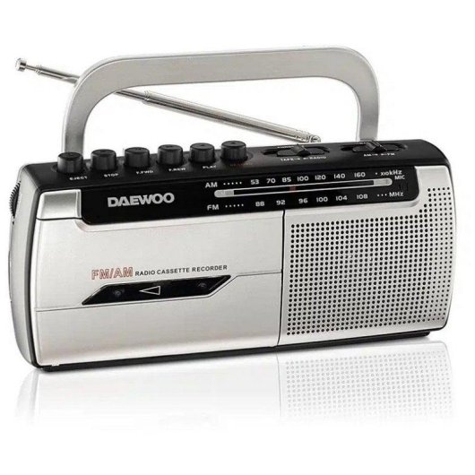 Rádio Daewoo DW1107 Cassete AM/FM Preto Prata Gravação Portátil