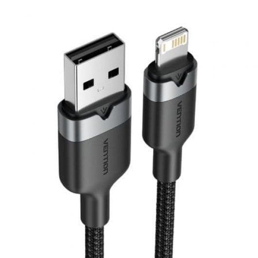 Vention LANBH Cable USB-A a Lightning 2m 480Mbps 2.4A Negro Algodón Trenzado