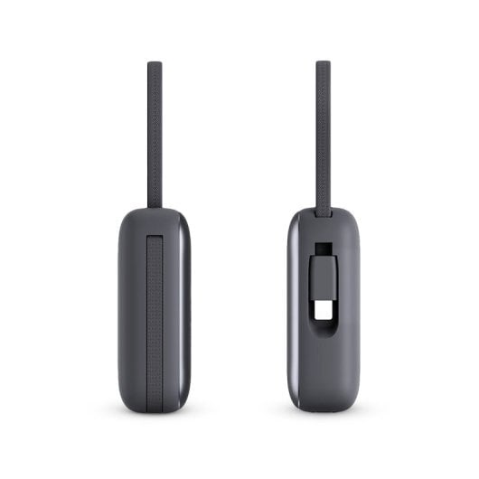 Ksix Carregador de 10.000 mAh, carregamento rápido de 22,5 W, cabos USB-C e Lightning integrados, ecrã LED, preto