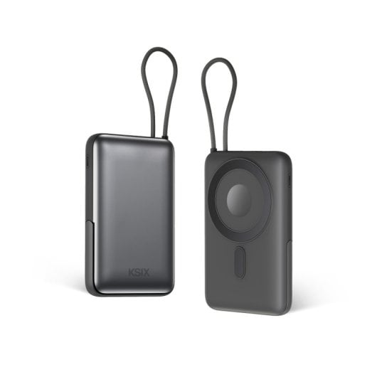 Ksix Carregador de 10.000 mAh, carregamento rápido PD de 22,5 W, compatível com MagSafe® e Apple Watch®, suporte integrado, preto