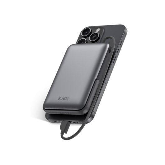 Ksix Carregador de 10.000 mAh, carregamento rápido PD de 22,5 W, compatível com MagSafe® e Apple Watch®, suporte integrado, preto