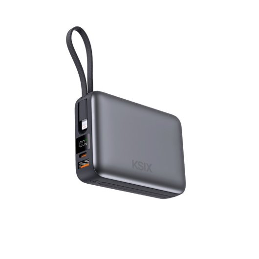Ksix 20.000 Mah Power Bank, Carga Rápida 22.5w Pd, Cables Integrados Usb-c Y Lightning, Pantalla Led, Negro