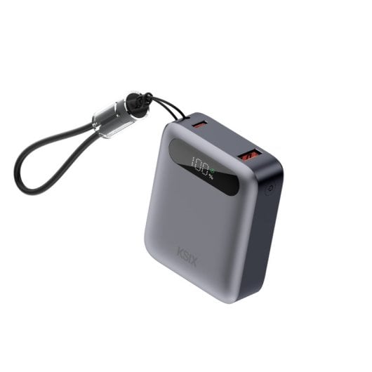 Power Bank Ksix da 10.000 mAh, ricarica rapida PD da 22,5 W, ricarica simultanea, cavo convertibile USB-C + passante, display LED, nero