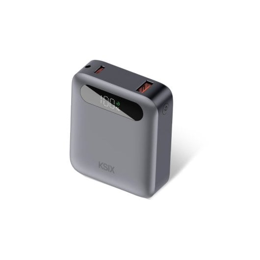 Power Bank Ksix da 10.000 mAh, ricarica rapida PD da 22,5 W, ricarica simultanea, cavo convertibile USB-C + passante, display LED, nero