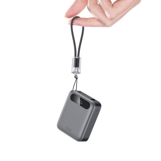 Power Bank Ksix da 10.000 mAh, ricarica rapida PD da 22,5 W, ricarica simultanea, cavo convertibile USB-C + passante, display LED, nero