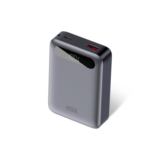 Carregador portátil Ksix de 20.000 mAh, carregamento rápido PD de 22,5 W, carregamento simultâneo, cabo USB-C convertível + pega, ecrã LED, preto