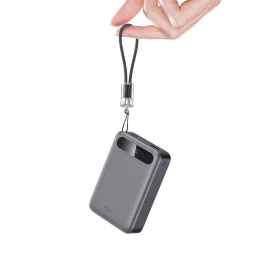Carregador portátil Ksix de 20.000 mAh, carregamento rápido PD de 22,5 W, carregamento simultâneo, cabo USB-C convertível + pega, ecrã LED, preto