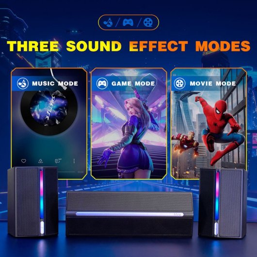 Fifine AmpliGame A22 Sistema de Altavoces Bluetooth 2.1 RGB para PC con Subwoofer Negros