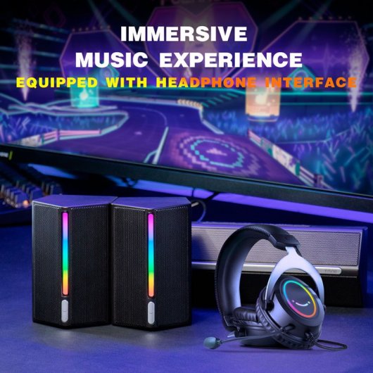 Fifine AmpliGame A22 Sistema de Altavoces Bluetooth 2.1 RGB para PC con Subwoofer Negros