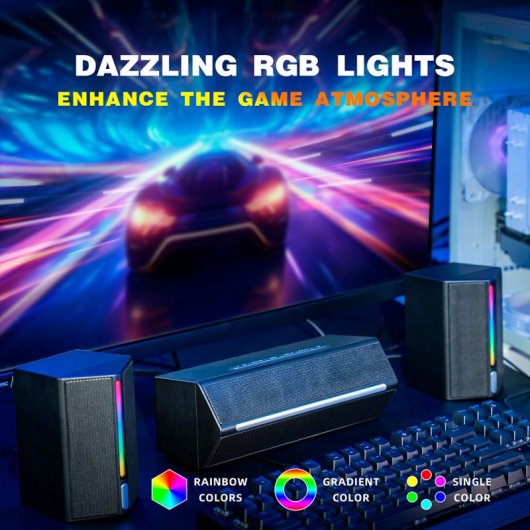Fifine AmpliGame A22 Sistema de Altavoces Bluetooth 2.1 RGB para PC con Subwoofer Negros