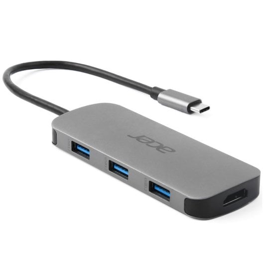 Acer Docking Station Dongle USB-C 7 en 1 PD 100W 1x Tipo-C, 1x HDMI 4K60, 3x USB3.2, 1x SD/TF Plata
