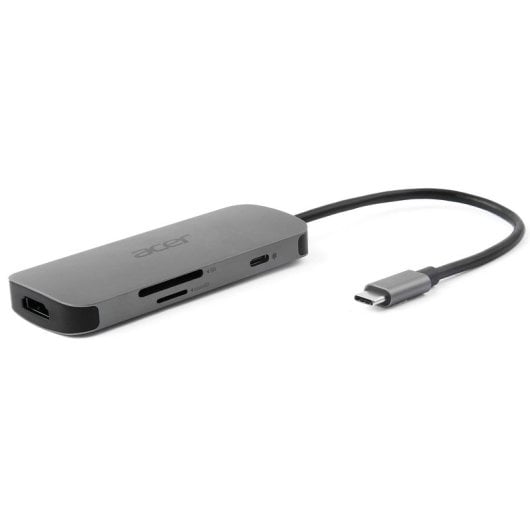 Acer Docking Station Dongle USB-C 7 en 1 PD 100W 1x Tipo-C, 1x HDMI 4K60, 3x USB3.2, 1x SD/TF Plata