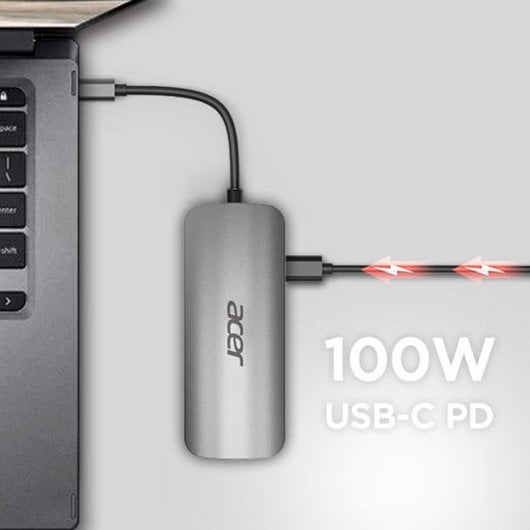 Acer Docking Station Dongle USB-C 7 en 1 PD 100W 1x Tipo-C, 1x HDMI 4K60, 3x USB3.2, 1x SD/TF Plata