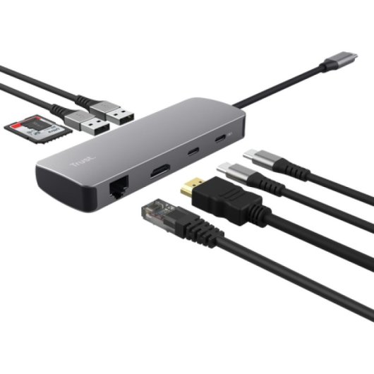 TRUST Dalyx Adaptador Multipuerto 8 en 1 Gris