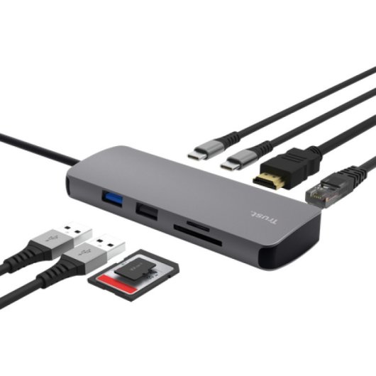 TRUST Dalyx Adaptador Multipuerto 8 en 1 Gris