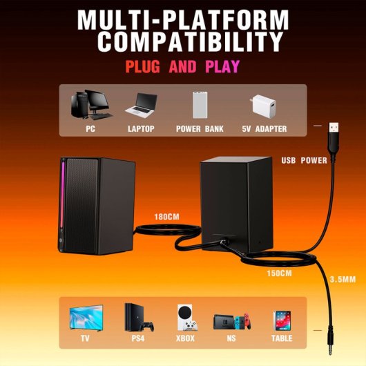 Fifine AmpliGame A20 Altavoces Gaming 2.0 RGB 4W Negros