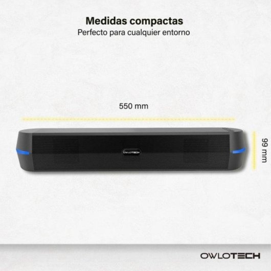 Barra de Som Owlotech DeskSound 2.0 20W Bluetooth USB AUX-In RGB Preta