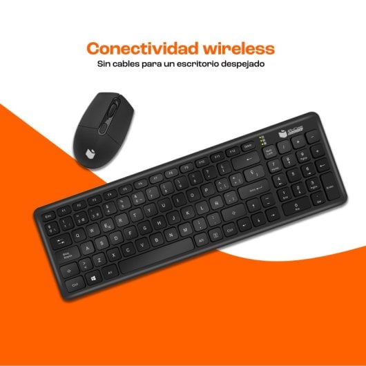 Tastiera wireless a basso profilo PcCom Essential Combo MK20 + mouse con Copilot nero