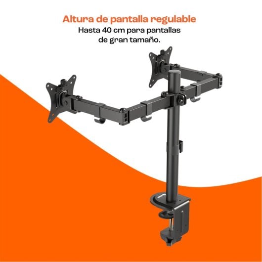 PcCom Essential Soporte 2 Monitores 17-32" VESA 75x75/100x100 Máx 9Kg Negro