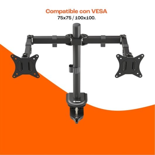 PcCom Essential Soporte 2 Monitores 17-32" VESA 75x75/100x100 Máx 9Kg Negro