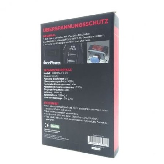 CyberPower P0820SUF0-DE Regleta 8 Tomas Schuko 2 USB 1.8m Negra
