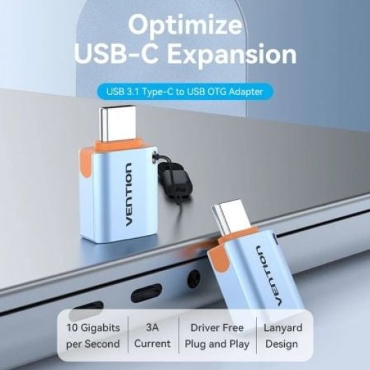 Vention CUBH0 Adaptador OTG USB 3.1 Tipo-C Macho a USB Hembra Azul