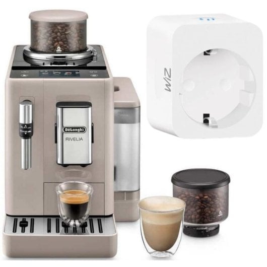 DeLonghi Rivelia Cafetera Superautomática Molinillo 19 Bares Beige + WiZ Enchufe Inteligente WiFi