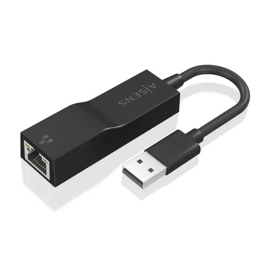 AISENS Conversor USB 3.0 a Ethernet Gigabit 10/100/1000 Mbps 15cm Negro PC