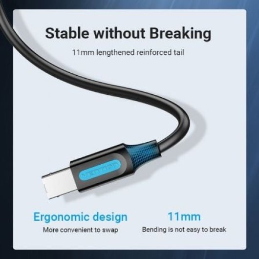 Vention COQBH Cable USB 2.0 Impresora Tipo-A a Tipo-B 2m 480Mbps Negro