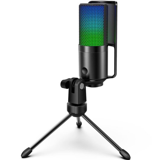 Fifine K669Pro3 Micrófono de Condensador Cardioide para Streaming y Podcasting RGB USB-C Negro