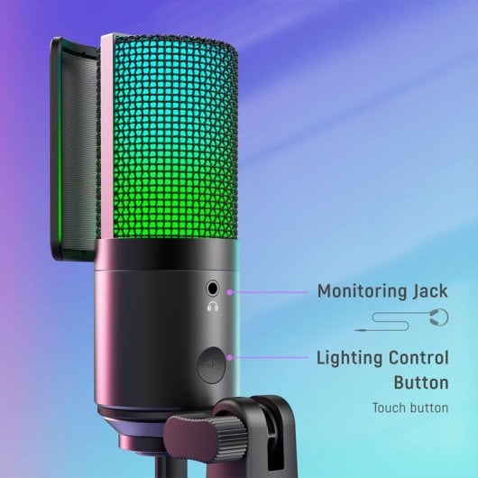 Fifine K669Pro3 Micrófono de Condensador Cardioide para Streaming y Podcasting RGB USB-C Negro