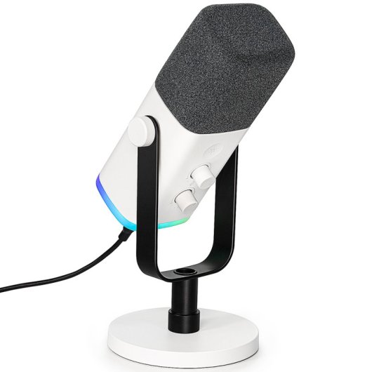 Fifine AmpliGame AM8 Micrófono Dinámico RGB para Streaming y Podcasting USB-C/XLR Blanco
