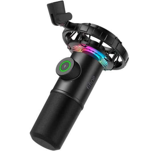 Fifine K658 Micrófono Dinámico Cardioide para Streaming y Podcasting USB-C RGB Negro