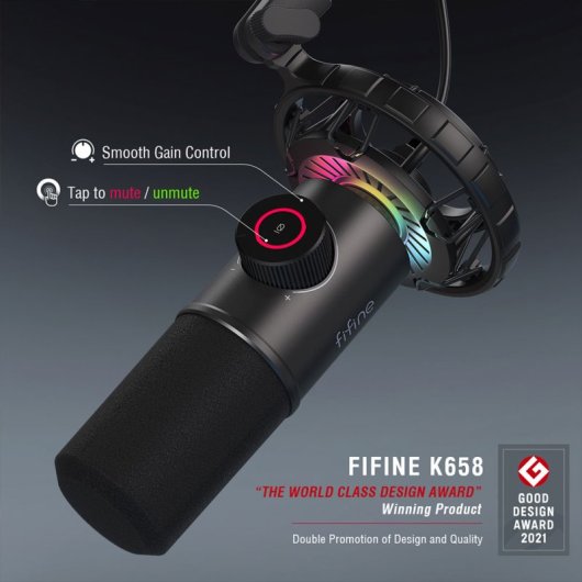 Fifine K658 Micrófono Dinámico Cardioide para Streaming y Podcasting USB-C RGB Negro