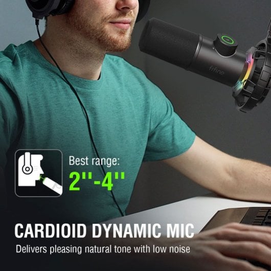 Fifine K658 Micrófono Dinámico Cardioide para Streaming y Podcasting USB-C RGB Negro