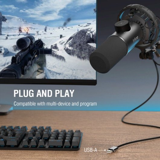 Fifine K658 Micrófono Dinámico Cardioide para Streaming y Podcasting USB-C RGB Negro