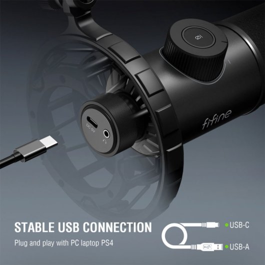 Fifine K658 Micrófono Dinámico Cardioide para Streaming y Podcasting USB-C RGB Negro