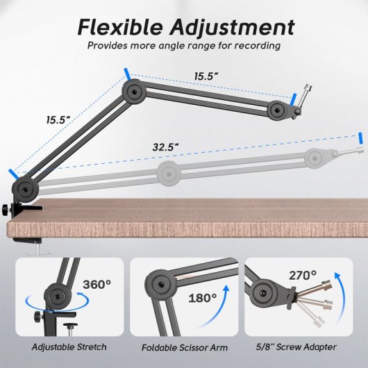 Fifine BM63 Soporte de Brazo Articulado para Micrófono hasta 2Kg Metal Negro