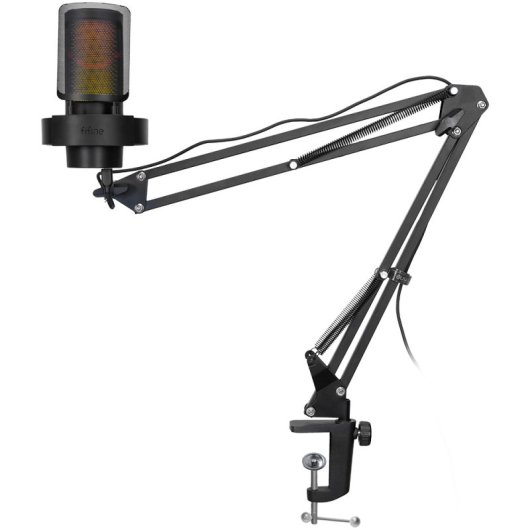 Fifine A8T Micrófono de Condensador con Soporte de Brazo Ajustable RGB USB-C Negro