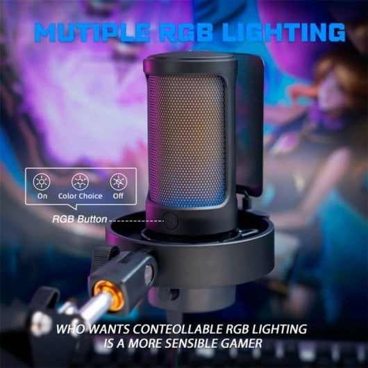 Fifine A8T Micrófono de Condensador con Soporte de Brazo Ajustable RGB USB-C Negro