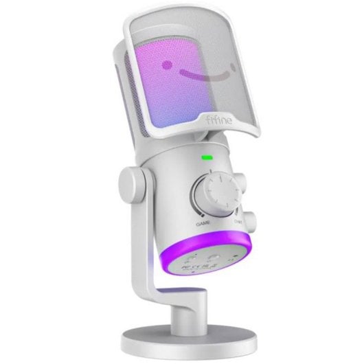 Fifine AmpliGame AM6 Micrófono de Condensador Cardioide RGB USB-C Blanco