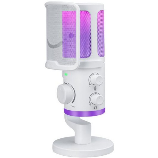 Fifine AmpliGame AM6 Micrófono de Condensador Cardioide RGB USB-C Blanco