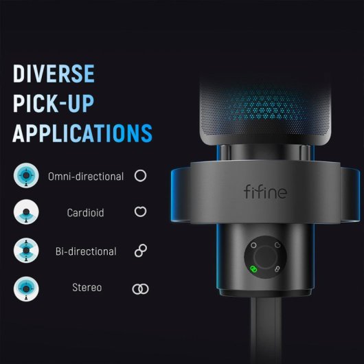 Fifine A9 Micrófono de Condensador con Base, Soporte Antigolpes y Filtro Antipop RGB USB-C Negro